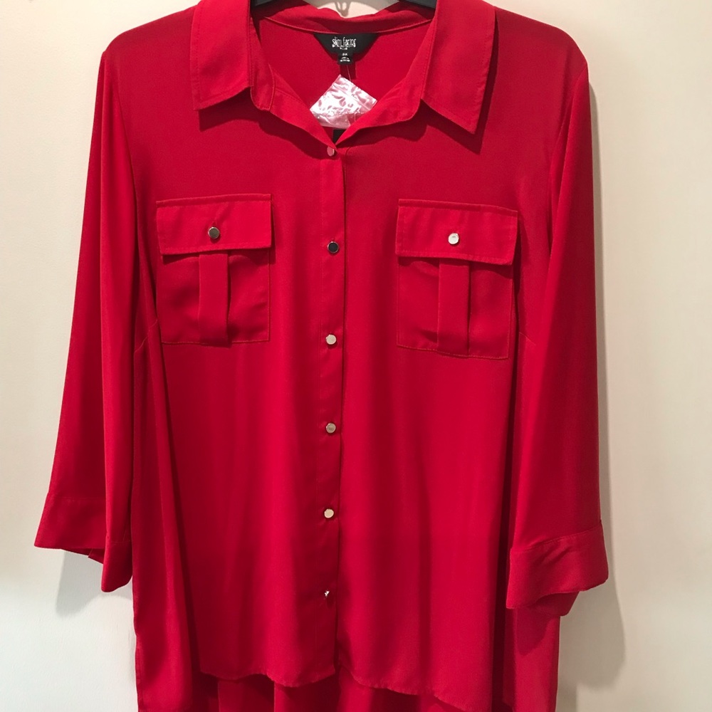 slim factor by investment women plus High Low-top/blouse/button down shirt/3X/